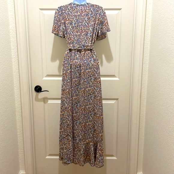 Simplee Blue Floral Wrap Ruffle Hem Maxi Dress - Picture 2 of 10